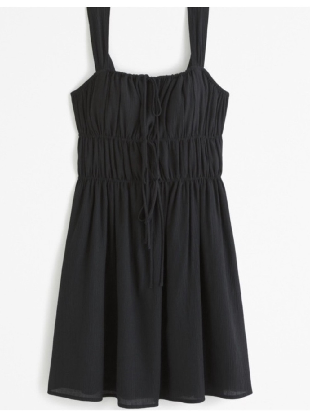 A&F women’s  Black Smocked Tie-Front Mini Dress Crinkle Textured S